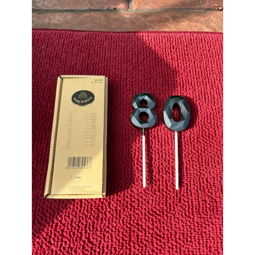 80 Birthday Candle Black Number Eighty Cake Topper Party Decoration Soy Wax